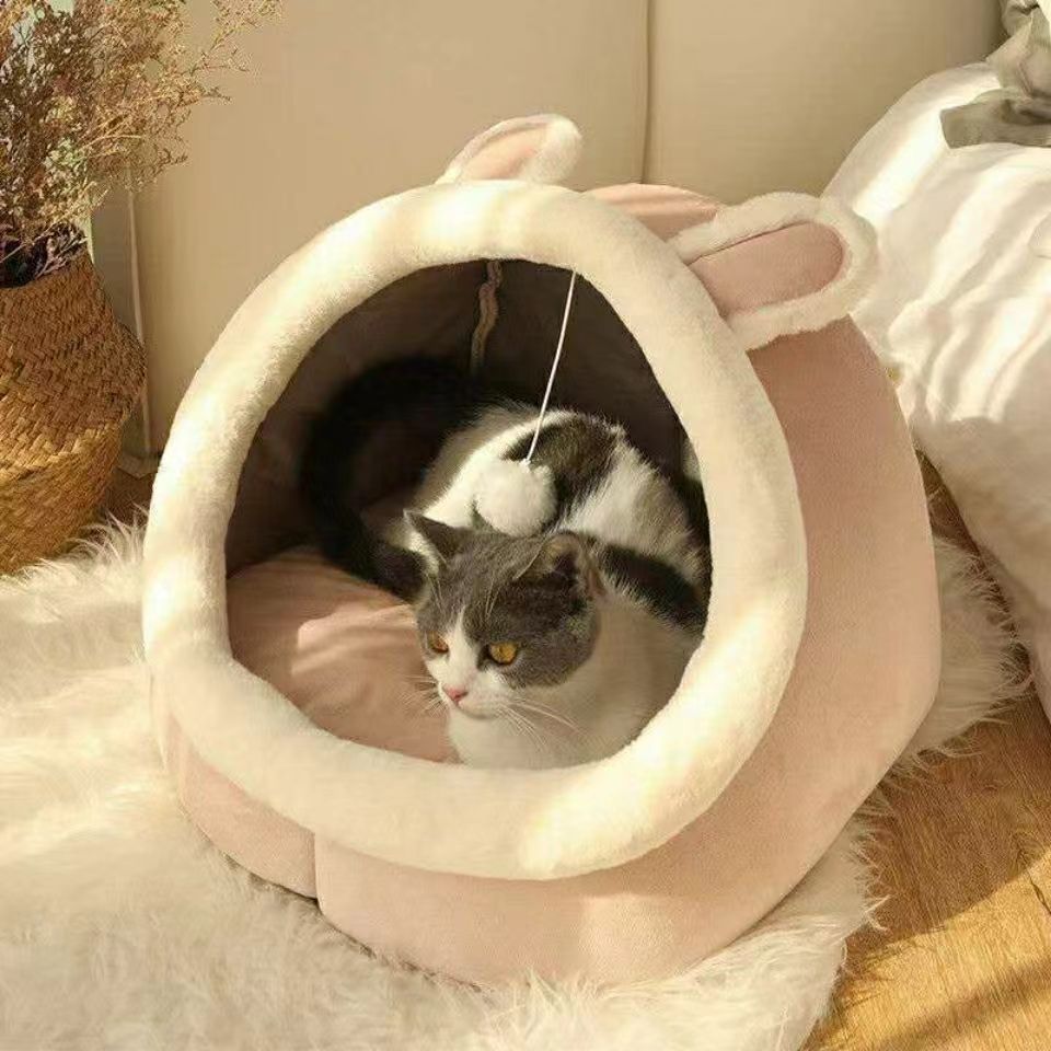 Four-Season Enclosed Pet House with Removable Cushion