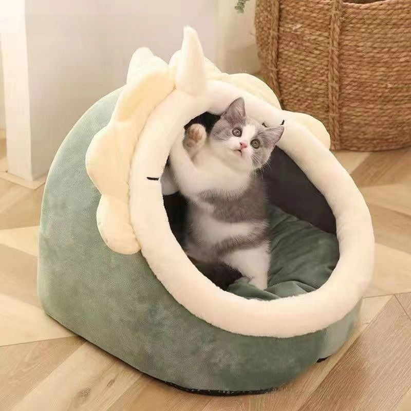 Four-Season Enclosed Pet House with Removable Cushion