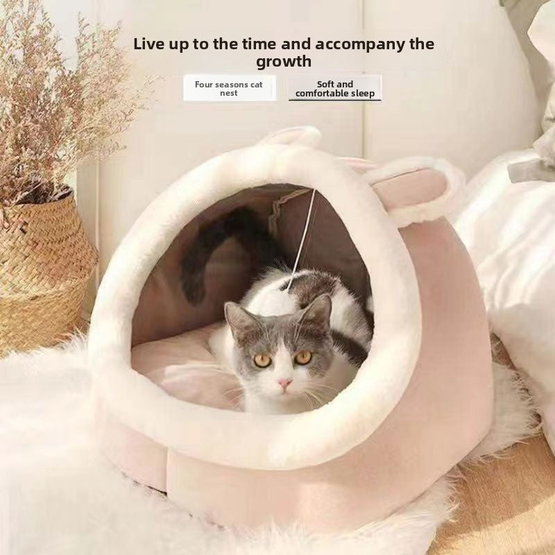 Four-Season Enclosed Pet House with Removable Cushion