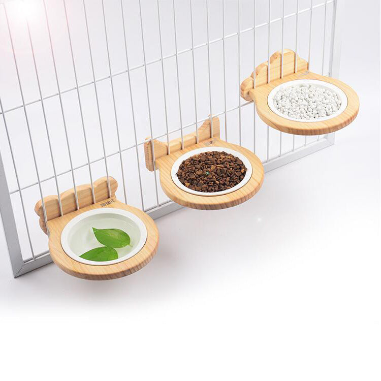 Solid Wood Hanging Pet Bowl for Cages