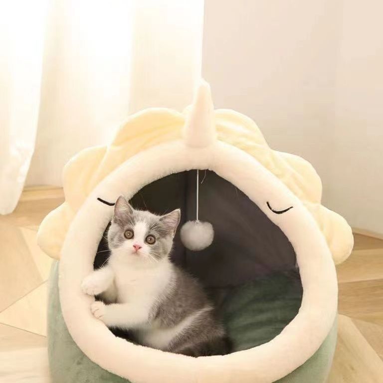 Four-Season Enclosed Pet House with Removable Cushion
