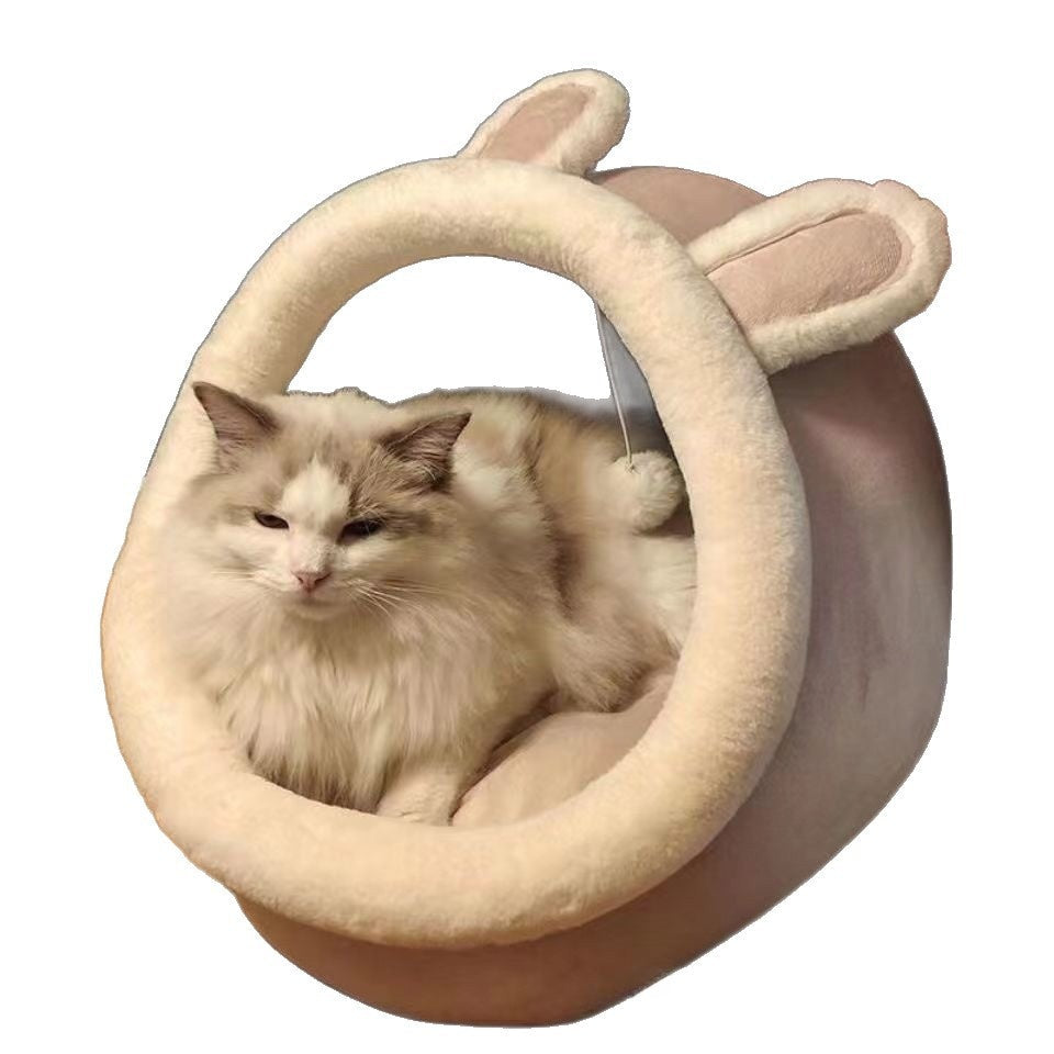 Four-Season Enclosed Pet House with Removable Cushion